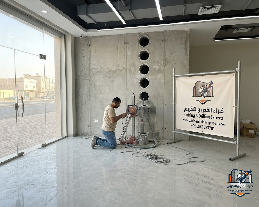 فتح كور حي الوسام بالطائف باستخدام الكور الماسي لتمديدات التكييف والكهرباء والسباكة بدون تكسير أو تشققات